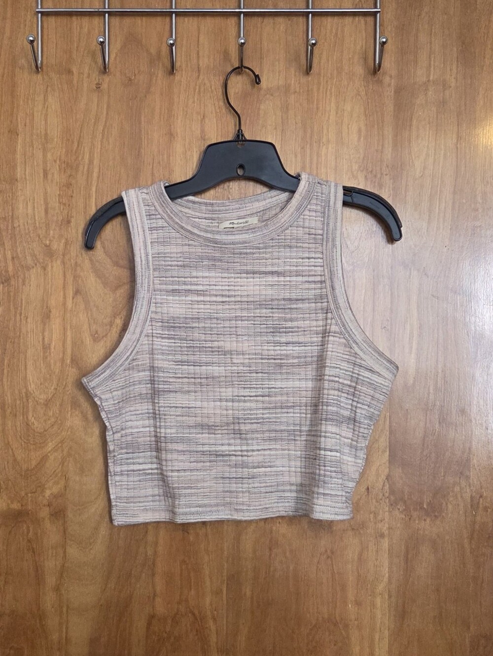Madewell Beige Taupe Rib Knit Top - Neutral Striped Texture